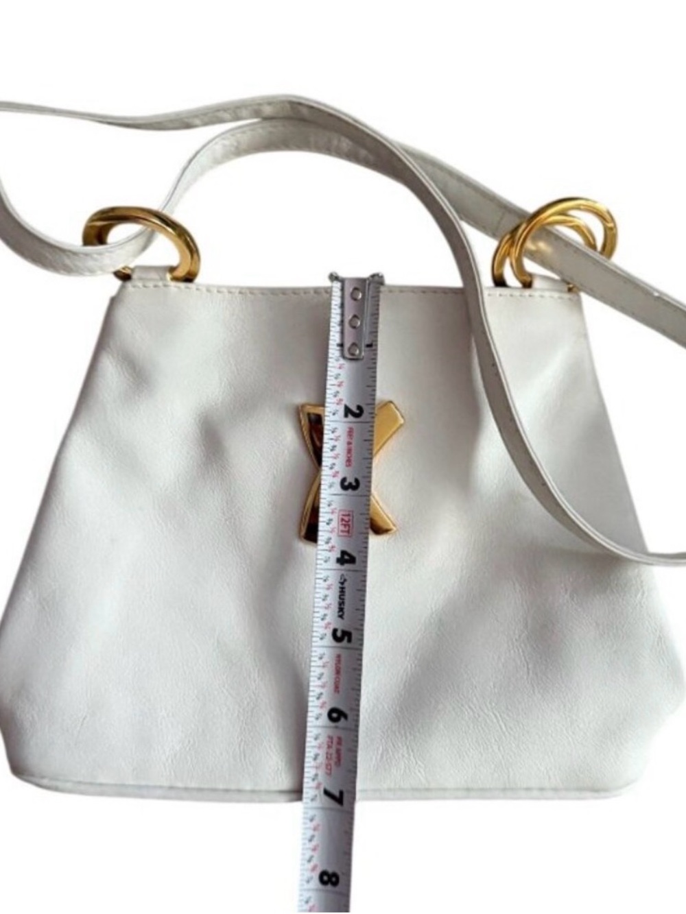 VTG Paloma Picasso White Leather Crossbody Shoulder Bag Gold X Logo Italy - Picture 8 of 8